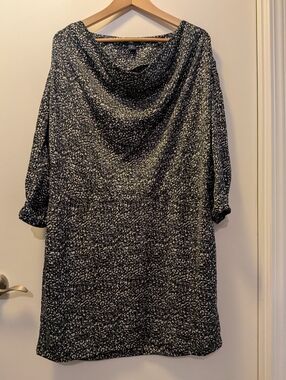 Vintage Gap Women's Blue, Black & White Printed Cowl Neck Dress